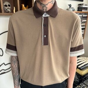 Vintage 2000s Brown Tan Cream Colorblock Short Sleeve Polo ~ Size Small